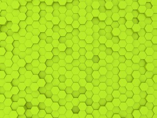 Green abstract background wall of hexagons. 3d rendering illustration.
