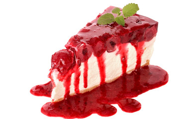 Cherry cheesecake isolated on white background
