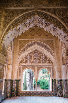 Moorish room inside of Nasrid Palaces in the Alhambra, Granada.