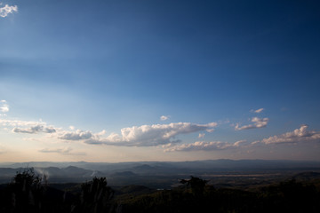 gorgeous landscape of blue sky, white cloud and green hill. nature background and wallpaper, view from peak mountain.