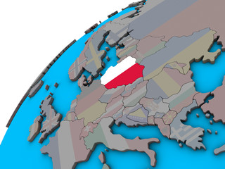 Poland with national flag on 3D globe.