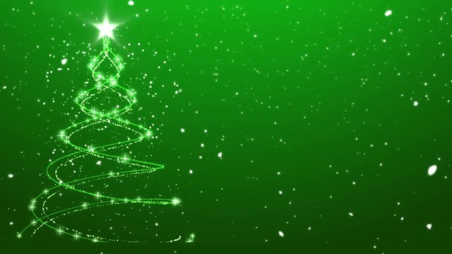 Christmas Tree animation with snow falling on Green Background.  Simple Holiday Background with room for your message.