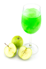 Fototapeta na wymiar Glasses of juice, apples on white background