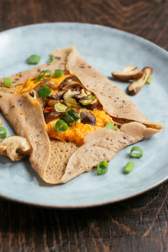 Buckwheat Crepes (Galettes) with Vegan Cheese and Shiitake Mushrooms