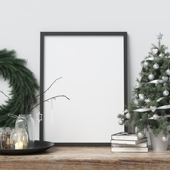 Mock Up Poster Frame with Christmas Decorative Elements