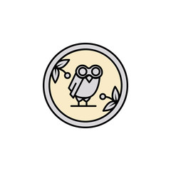 Coin, owl icon. Element of color ancient greece  icon for mobile concept and web apps. Colored Coin, owl icon can be used for web and mobile