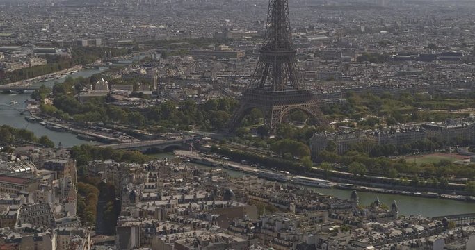 France Paris Aerial v16 Panoramic cityscape from Right Bank to Left Bank near Pont d�Elena, Eiffel Tower 8/18