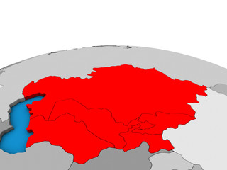 Central Asia on political 3D globe.