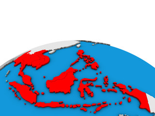 South East Asia on political 3D globe.