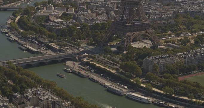 France Paris Aerial v17 Panning birdseye view of 7th Arrondisment and Trocadero areas with tourist attractions 8/18