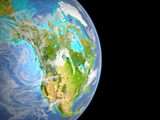 North America on planet Earth from space. Satellite view.