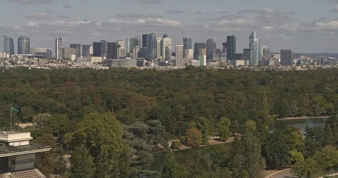 France Paris Aerial v19 Flying over Bois de Boulogne toward La Defense 8/18
