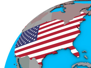 United States with national flag on 3D globe.