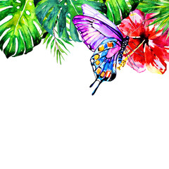 tropical palm tree, leaves,flowers,summer time