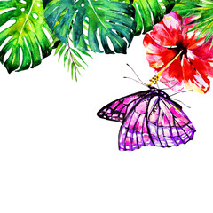 tropical palm tree, leaves,flowers,summer time