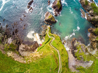 Amazing aerial view over Dunquin Pier Ireland on Dingle Peninsula Slea Head