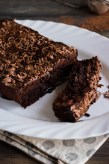 Chocolate pound cake with chocolate icing and chocolate chips