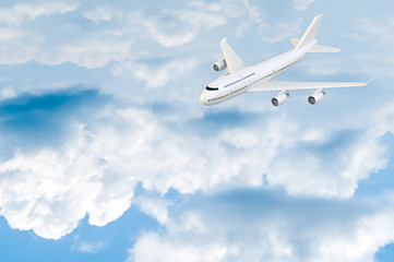Fototapeta na wymiar Airplane flying mock-up on blue sky