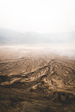 Textured flood plains near a volcano