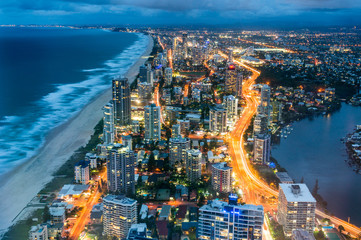 Aerial view of Surfers Paradise in Gold Coast, Australia