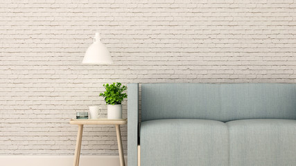 Living room in home or apartment on white brick wall decorate - Living area in Coffee shop or lobby - 3D Illustration