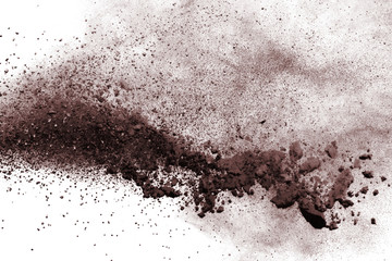 Dry soil explosion on white background.