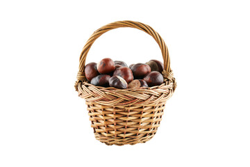 Many chestnuts in crib isolated on white background