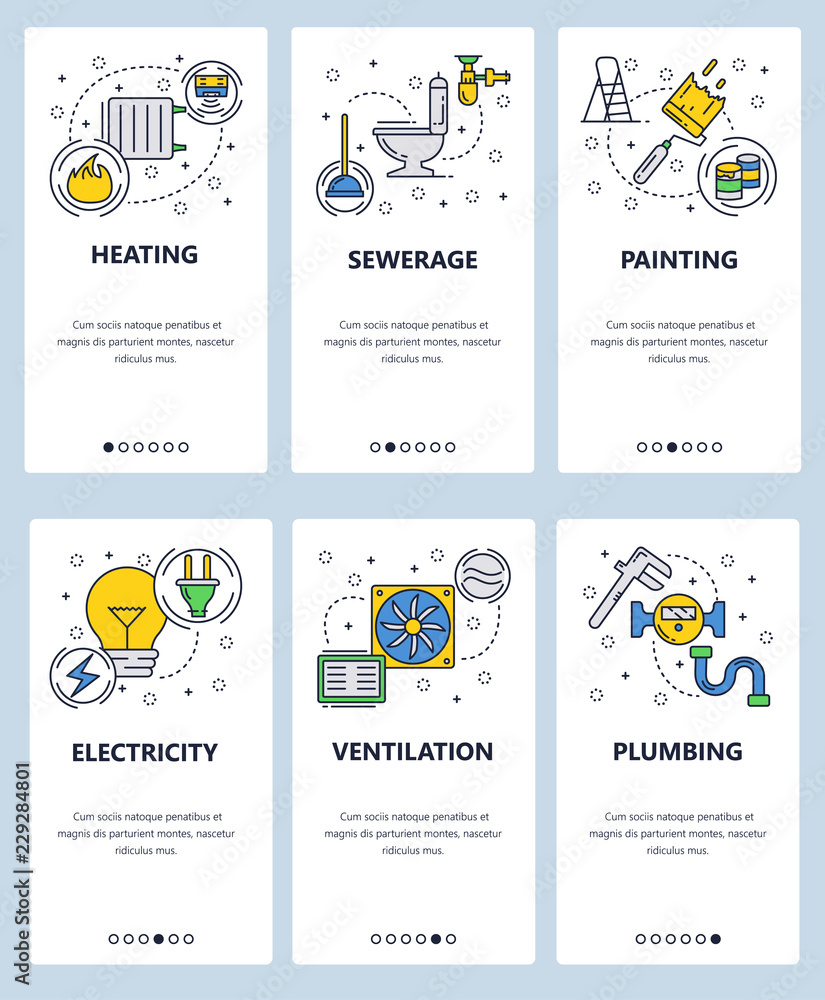 Poster vector line art web and mobile app template set