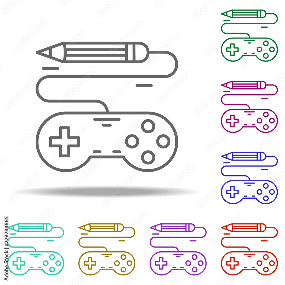 Poster game concept outline icon. elements of game development in multi color style icons. simple icon for 