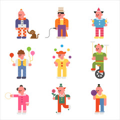 short cute circus character set. flat design style vector graphic illustration.