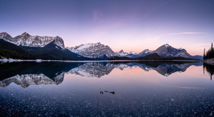 Upper Kananaskis Lake in the Canadian Rockies at sunrise. 