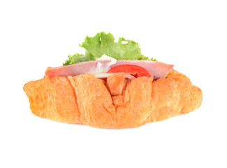 Croissant with ham cheese isolated on white background