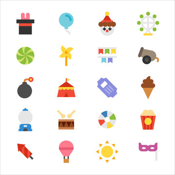 circus color icon set. flat design style vector graphic illustration.