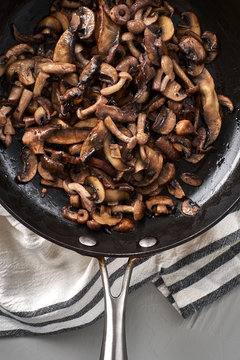 Variety of sauteed mushrooms in a Pan
