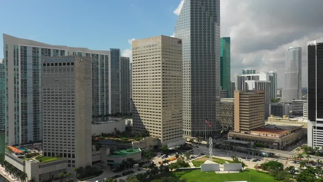 Bank and hotels Downtown Miami aerial footage