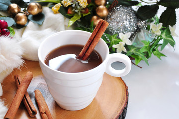 Obraz na płótnie Canvas A Cup of Hot Chocolate with Cinnamon Stick