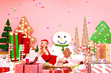 Girl in christmas land,3d illustration concept for christmas
