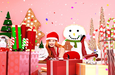 Girl in christmas land,3d illustration concept for christmas