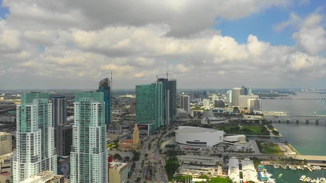 Downtown Miami aerial clip Biscayne ultrawide angle