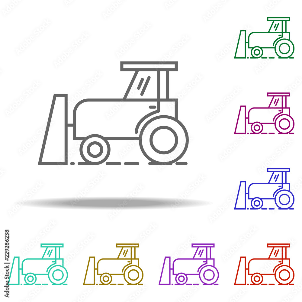 Poster tractor with bucket outline icon. elements of construction in multi color style icons. simple icon f
