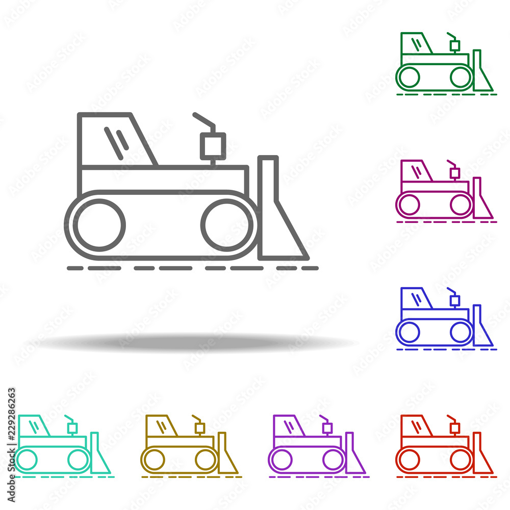 Poster tractor with bucket outline icon. elements of construction in multi color style icons. simple icon f