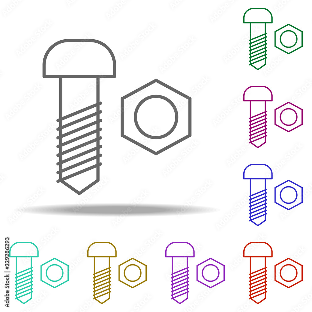 Poster bolt and nut outline icon. elements of construction in multi color style icons. simple icon for webs