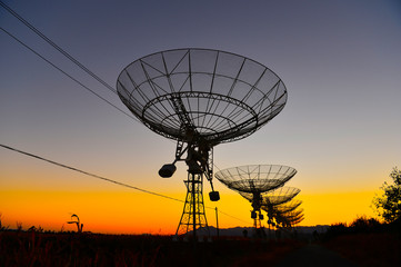 The observatory in the evening,The silhouette of a radio telesco