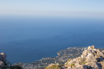 view of the sea and the town from the mountain