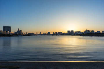 evening view of  Tokyo Odaiba beach 