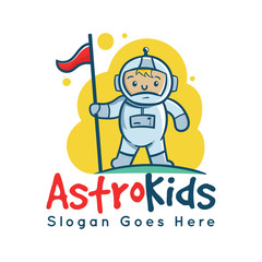 astronaut kids boy space with flag logo cute
