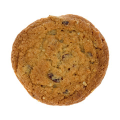 Top view of a single cranberry and oat cookie isolated on a white background.