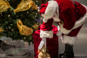 Santa bag and teddy bear