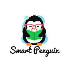 smart penguin with glasses logo cute character cartoon