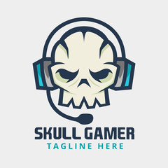 skull gamer logo mascot with headphones © nupixel